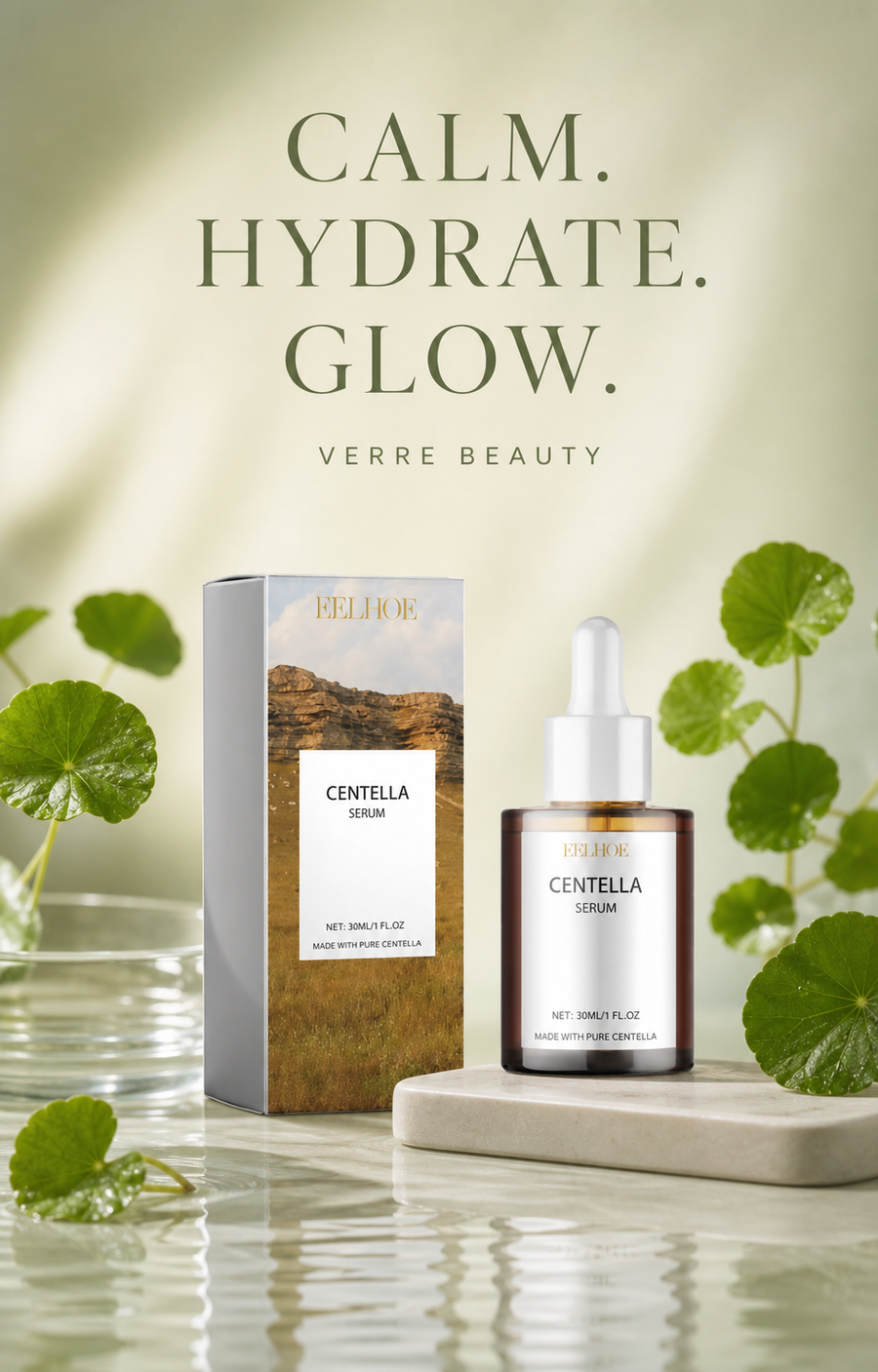 EELHOE Centella Serum, Intensive Moisturizing Improve Dry Skin Smooth And Tender Skin Brighten Hydrating Essence