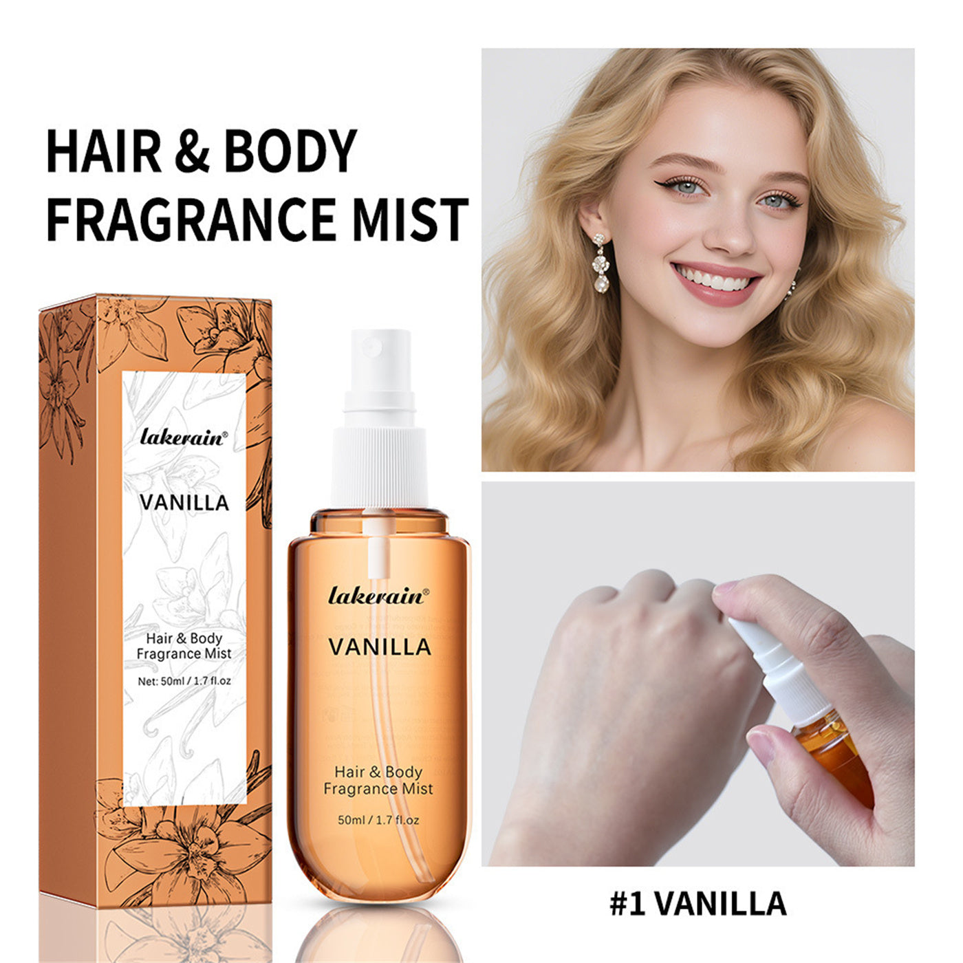 Lakerain Vanilla Hair & Body Mist 50ml Fragrance Spray